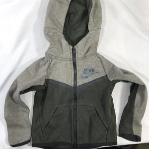 NIKE FULL ZIP HOODIE TODDLER 2T HOODED SWEATSHIRT POCKETS KIDS GRAY BLACK SWOOSH